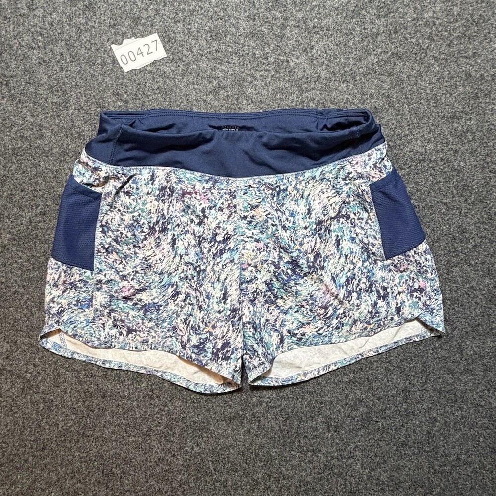 Athleta Girl Running Shorts Girls Size L Blue Abstract Print 3" Mesh